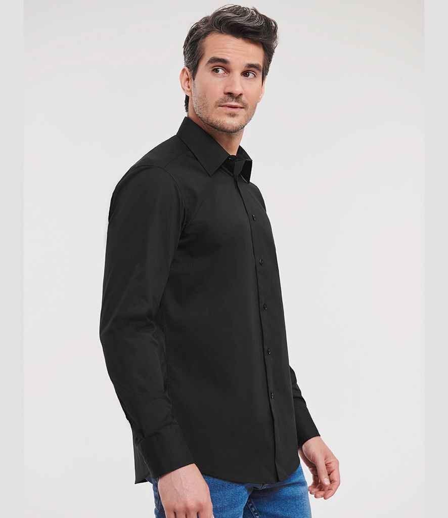 Russell Collection Long Sleeve Tailored Poplin Shirt | Black