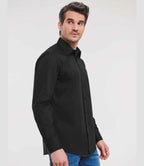 Russell Collection Long Sleeve Tailored Poplin Shirt | Black