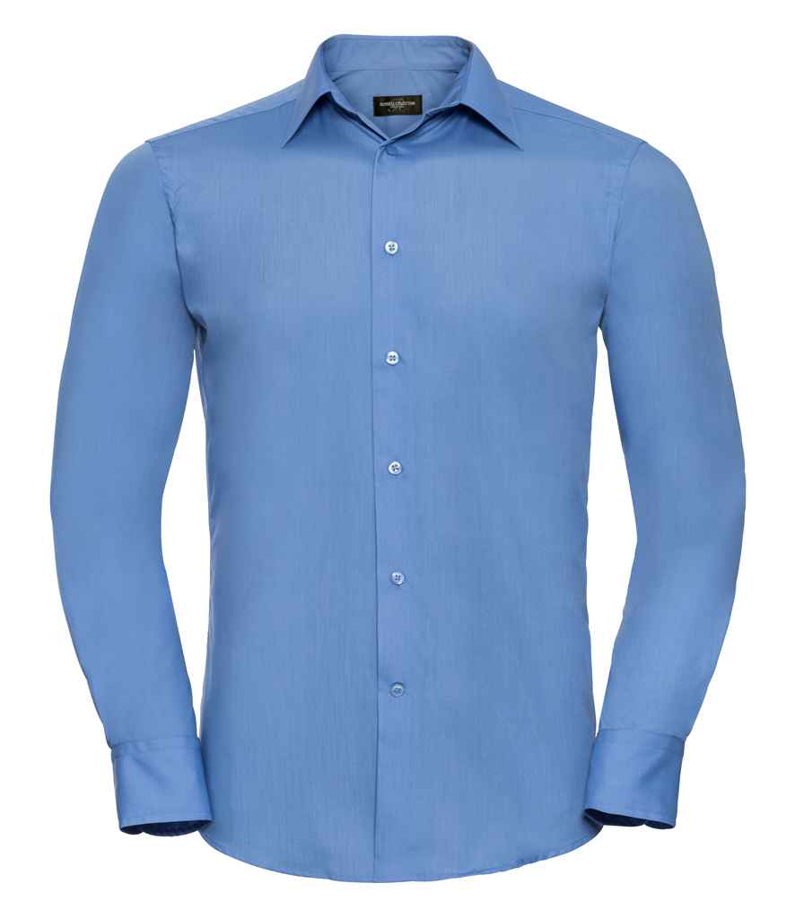 Russell Collection Long Sleeve Tailored Poplin Shirt | Corporate Blue