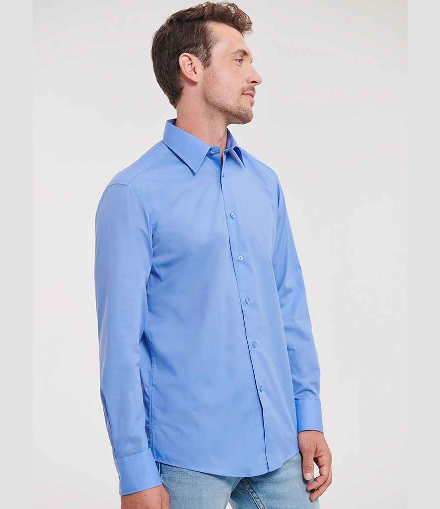 Russell Collection Long Sleeve Tailored Poplin Shirt | Corporate Blue