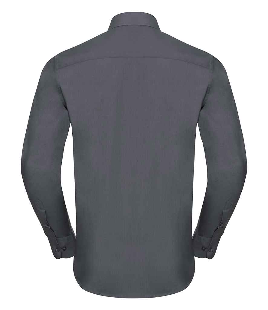 Russell Collection Long Sleeve Tailored Poplin Shirt | Convoy Grey