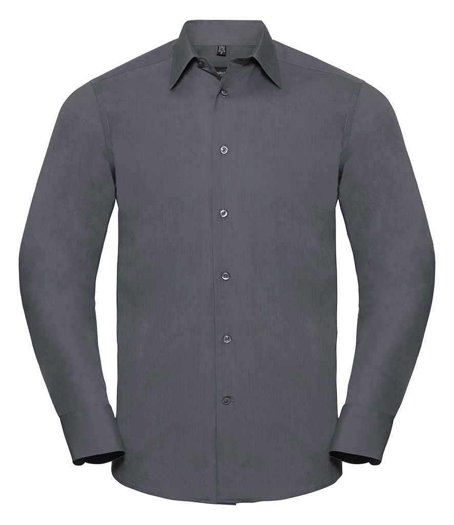 Russell Collection Long Sleeve Tailored Poplin Shirt | Convoy Grey