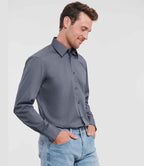 Russell Collection Long Sleeve Tailored Poplin Shirt | Convoy Grey