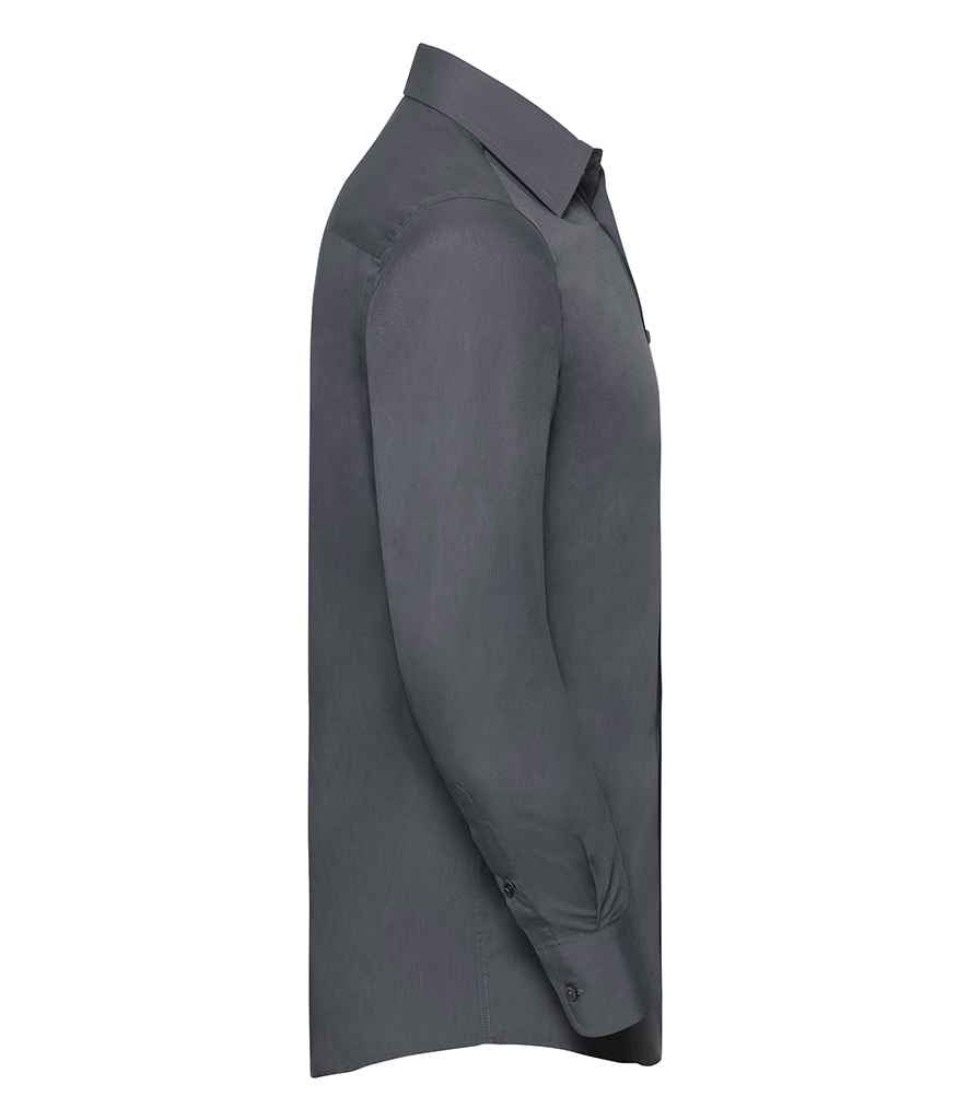 Russell Collection Long Sleeve Tailored Poplin Shirt | Convoy Grey