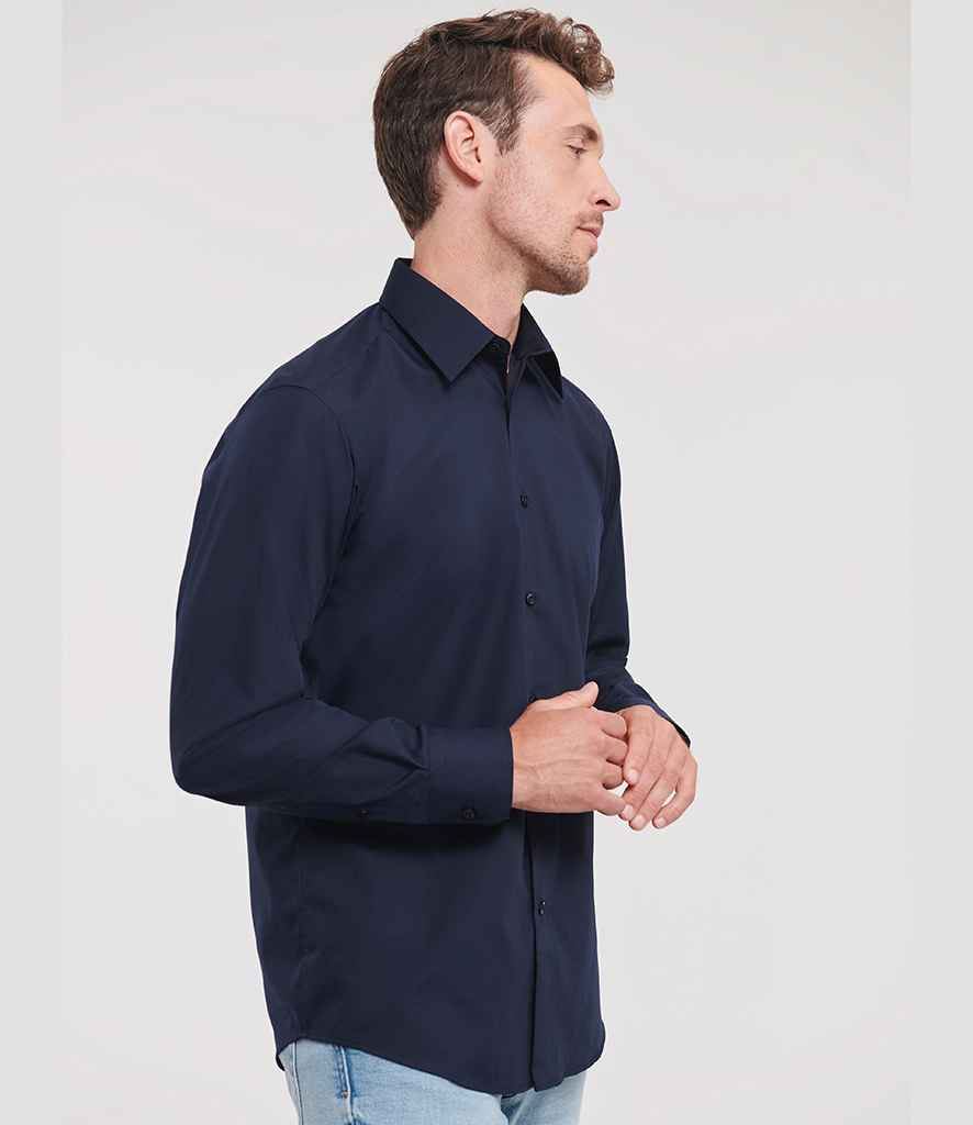 Russell Collection Long Sleeve Tailored Poplin Shirt | French Navy