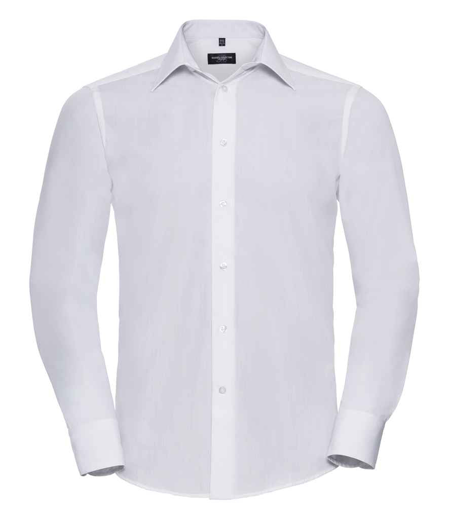 Russell Collection Long Sleeve Tailored Poplin Shirt | White