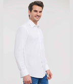 Russell Collection Long Sleeve Tailored Poplin Shirt | White