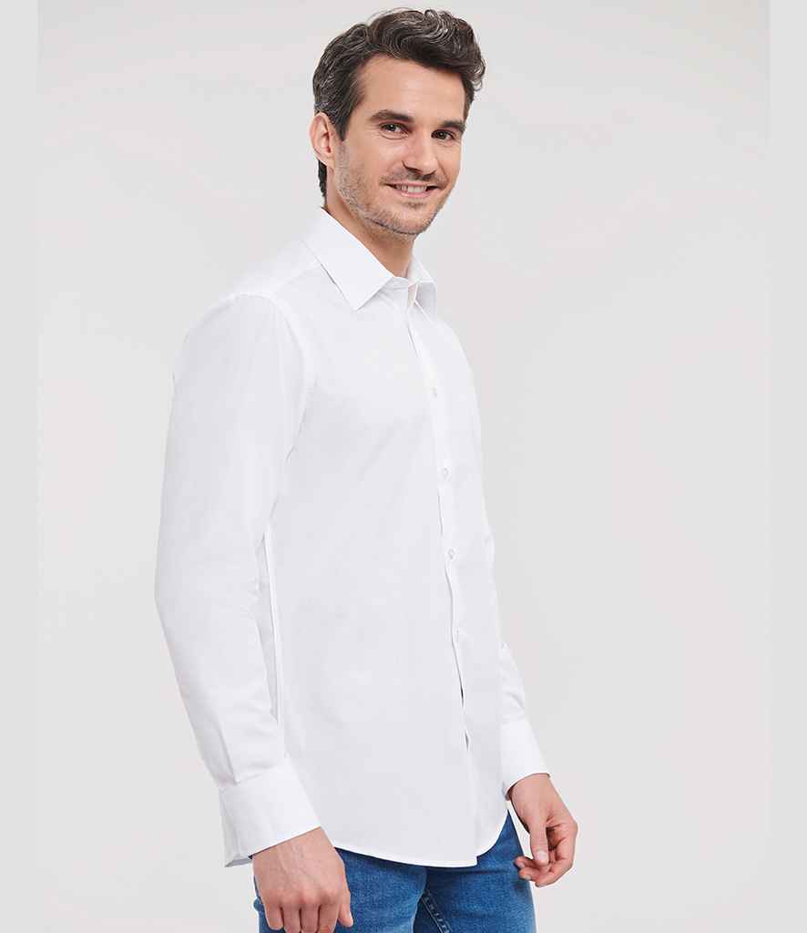 Russell Collection Long Sleeve Tailored Poplin Shirt | White