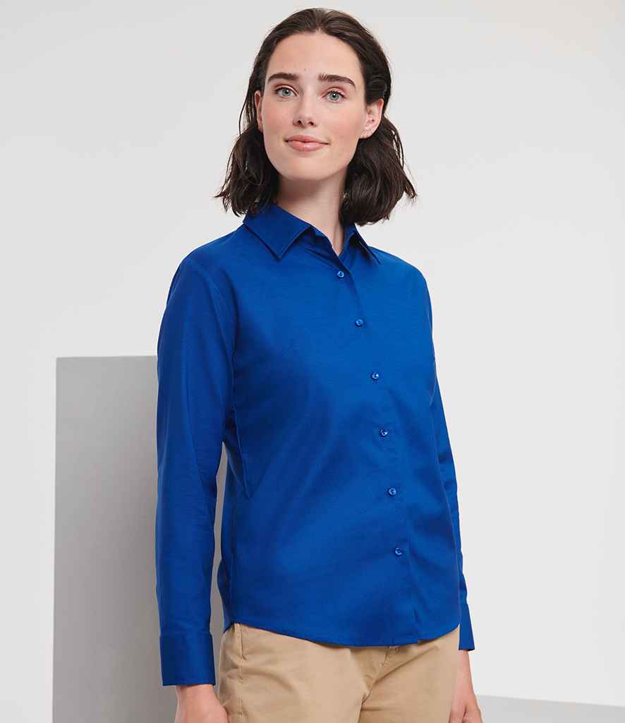 Russell Collection Ladies Long Sleeve Easy Care Oxford Shirt | Bright Royal