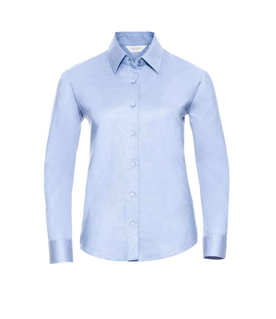 Russell Collection Ladies Long Sleeve Easy Care Oxford Shirt | Oxford Blue