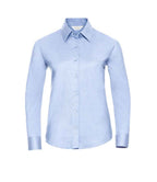 Russell Collection Ladies Long Sleeve Easy Care Oxford Shirt | Oxford Blue