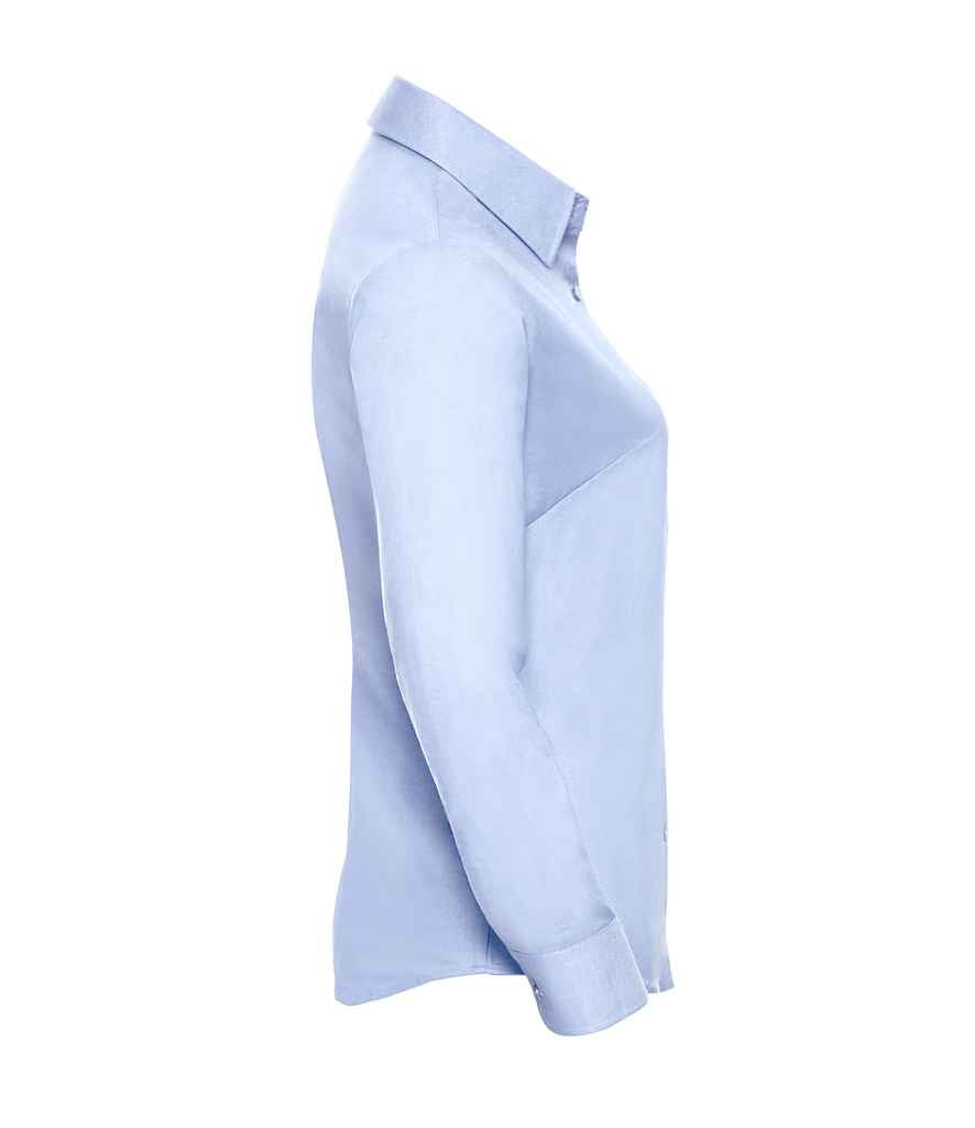 Russell Collection Ladies Long Sleeve Easy Care Oxford Shirt | Oxford Blue