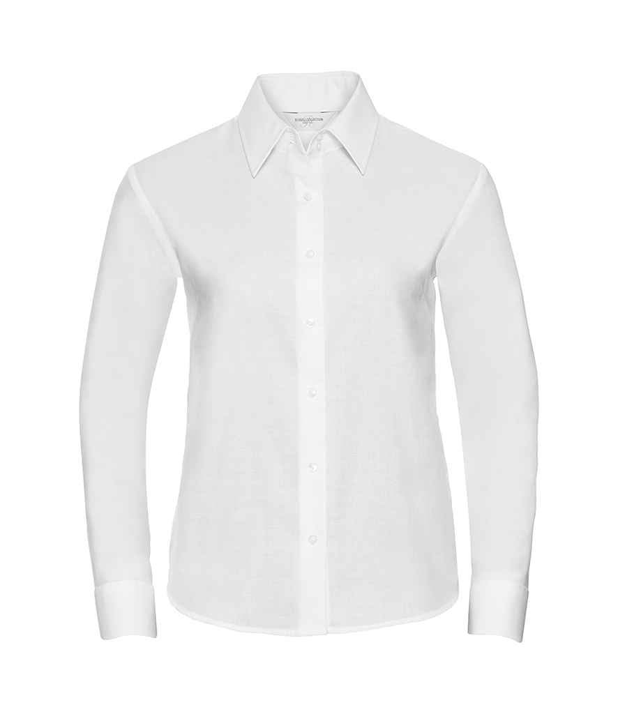 Russell Collection Ladies Long Sleeve Easy Care Oxford Shirt | White
