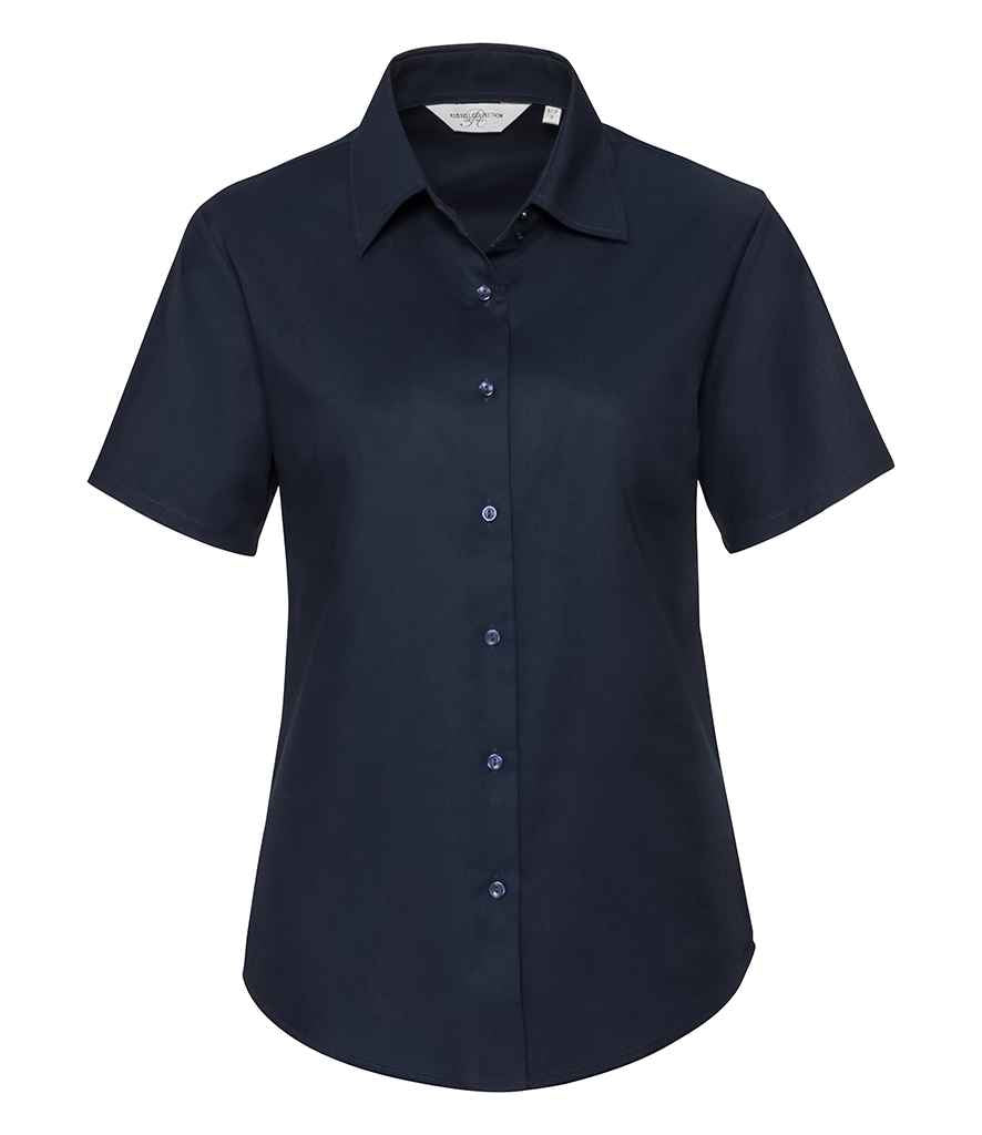 Russell Collection Ladies Short Sleeve Easy Care Oxford Shirt | Bright Navy