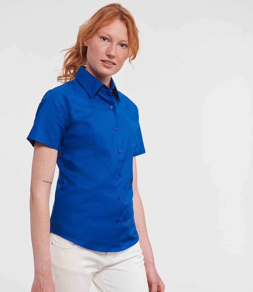 Russell Collection Ladies Short Sleeve Easy Care Oxford Shirt | Bright Royal