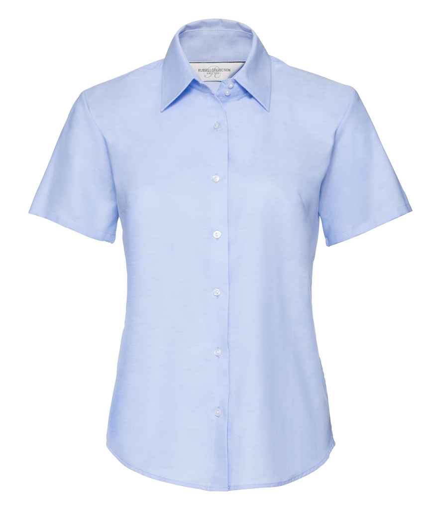 Russell Collection Ladies Short Sleeve Easy Care Oxford Shirt | Oxford Blue