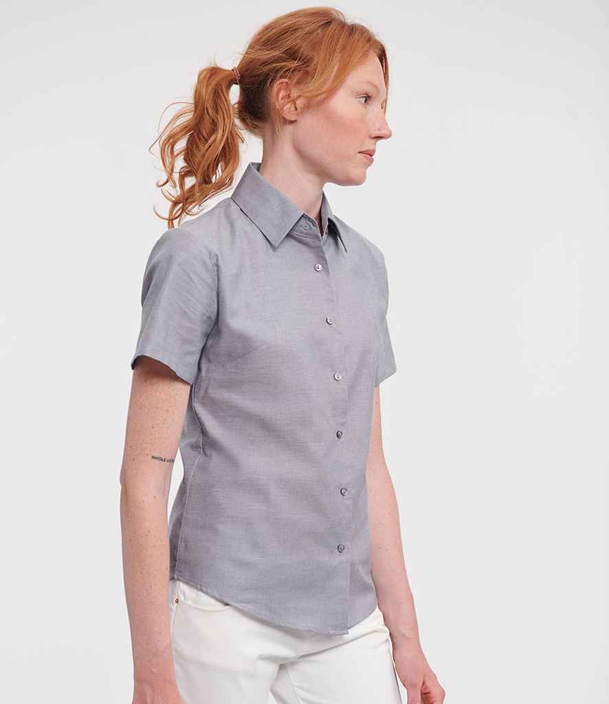 Russell Collection Ladies Short Sleeve Easy Care Oxford Shirt | Silver