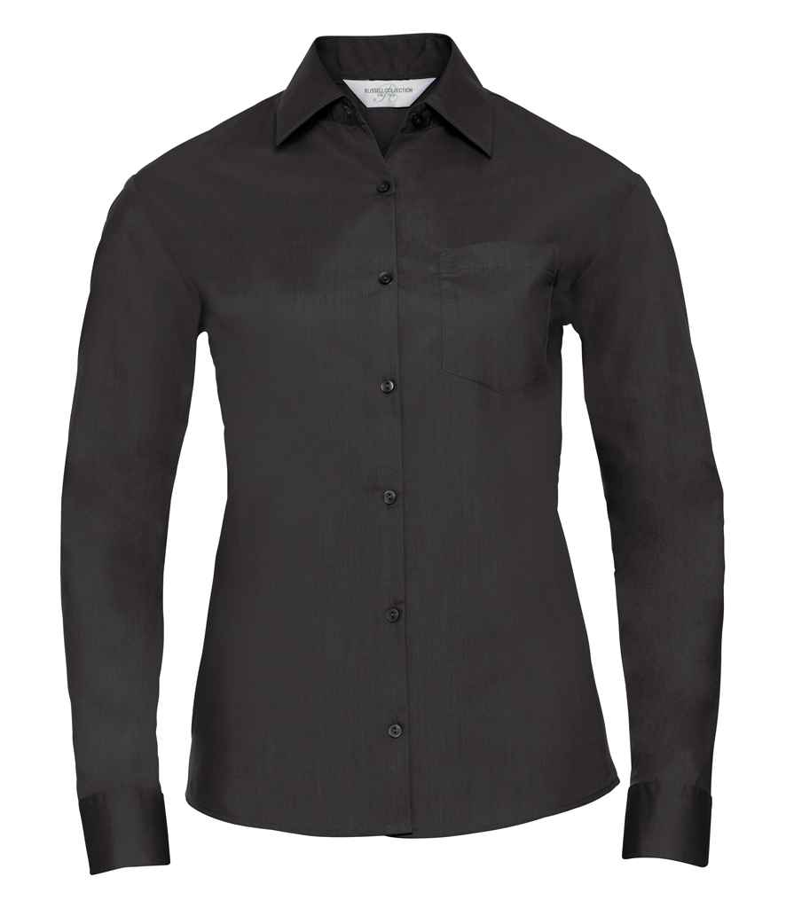 Russell Collection Ladies Long Sleeve Easy Care Poplin Shirt | Black