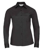 Russell Collection Ladies Long Sleeve Easy Care Poplin Shirt | Black