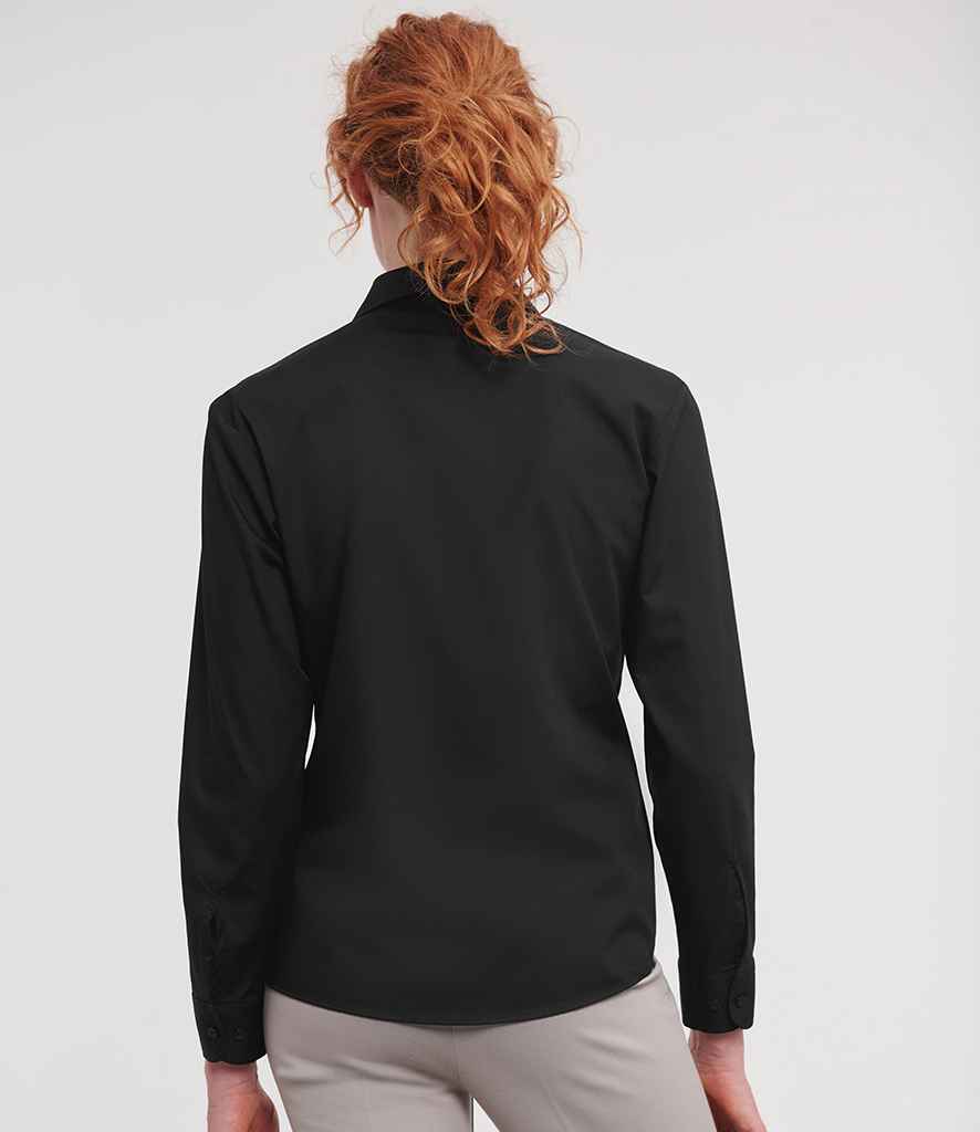 Russell Collection Ladies Long Sleeve Easy Care Poplin Shirt | Black