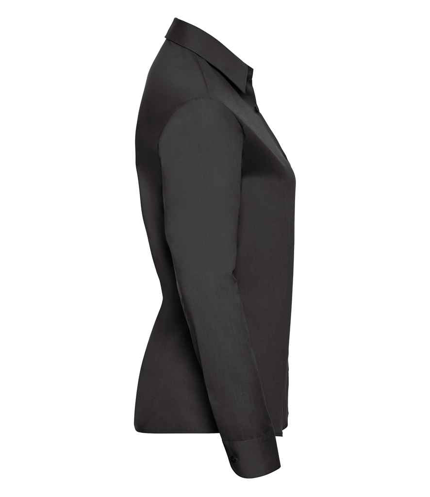 Russell Collection Ladies Long Sleeve Easy Care Poplin Shirt | Black