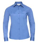 Russell Collection Ladies Long Sleeve Easy Care Poplin Shirt | Corporate Blue