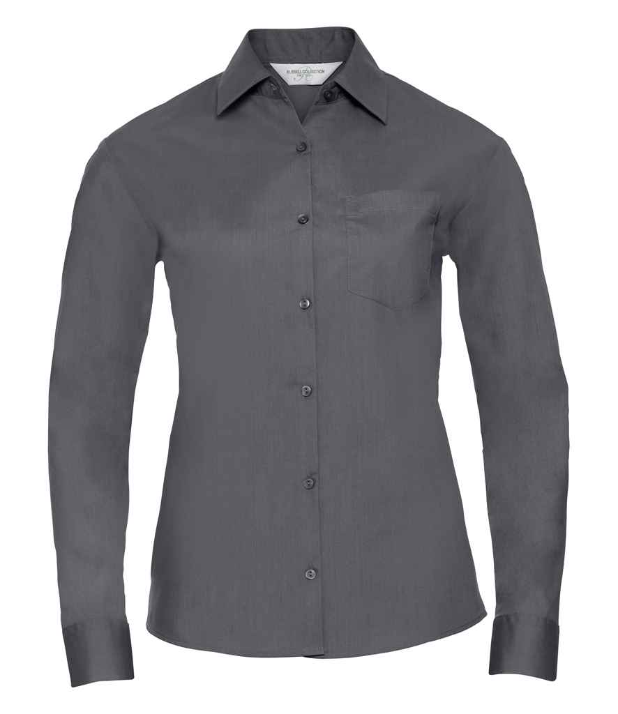 Russell Collection Ladies Long Sleeve Easy Care Poplin Shirt | Convoy Grey