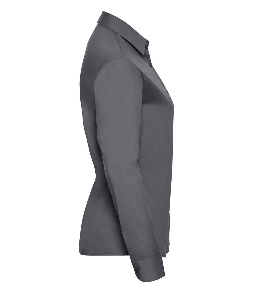 Russell Collection Ladies Long Sleeve Easy Care Poplin Shirt | Convoy Grey