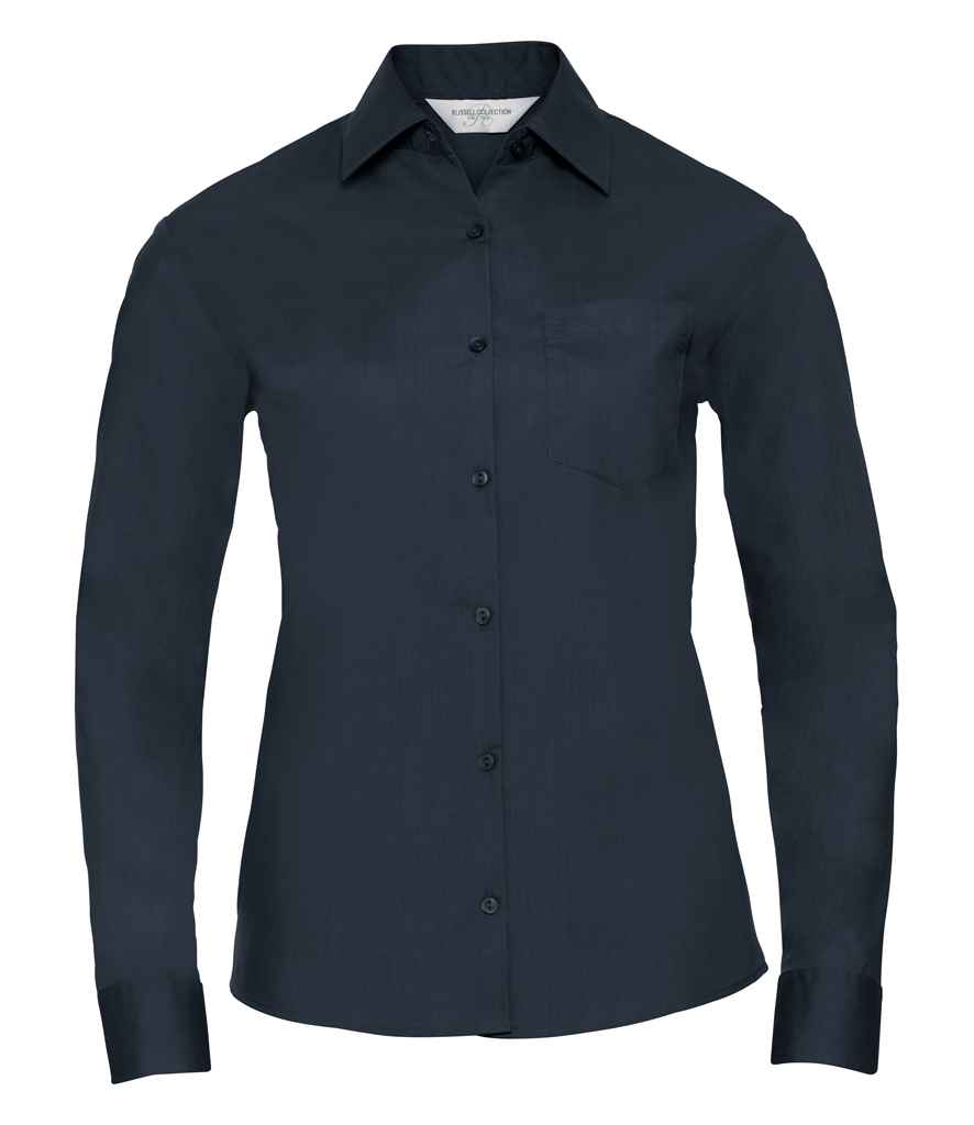 Russell Collection Ladies Long Sleeve Easy Care Poplin Shirt | French Navy