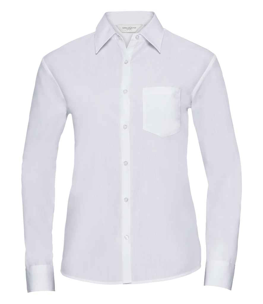 Russell Collection Ladies Long Sleeve Easy Care Poplin Shirt | White