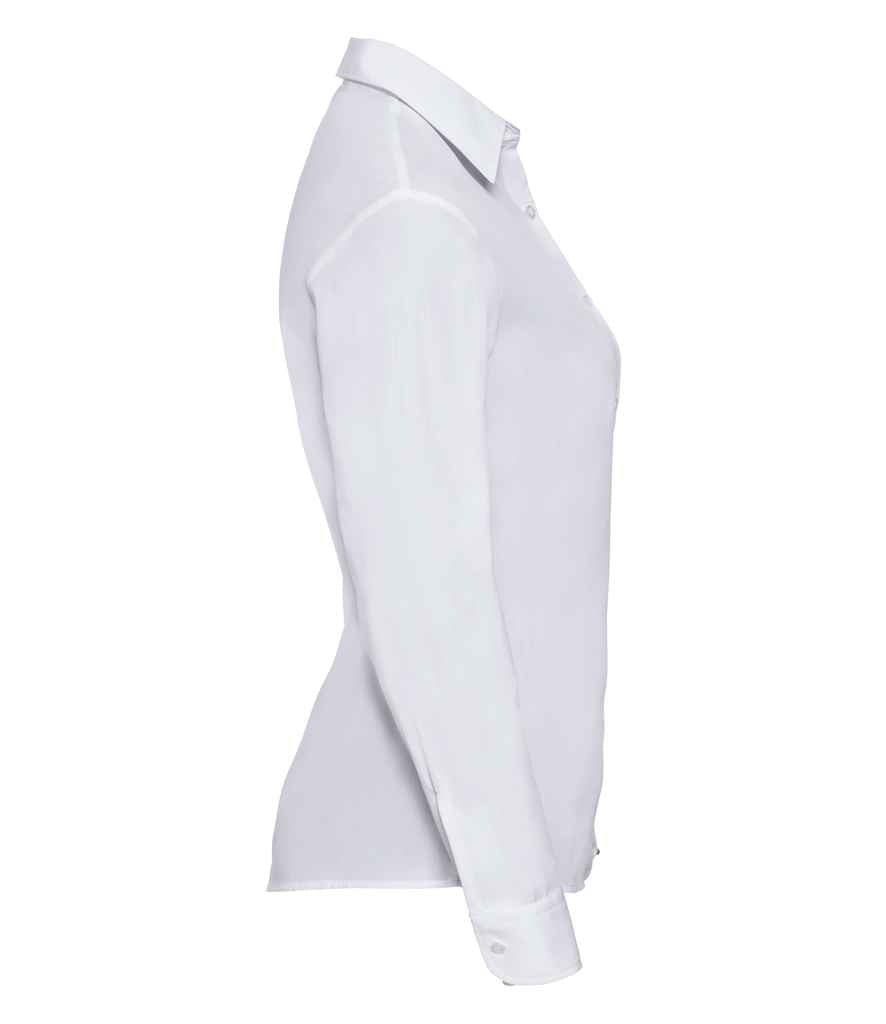 Russell Collection Ladies Long Sleeve Easy Care Poplin Shirt | White