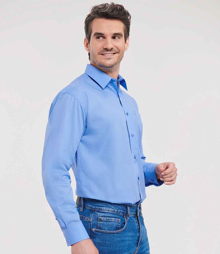 Russell Collection Long Sleeve Easy Care Poplin Shirt | Corporate Blue