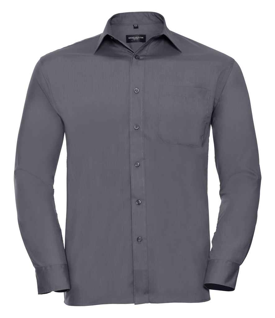 Russell Collection Long Sleeve Easy Care Poplin Shirt | Convoy Grey