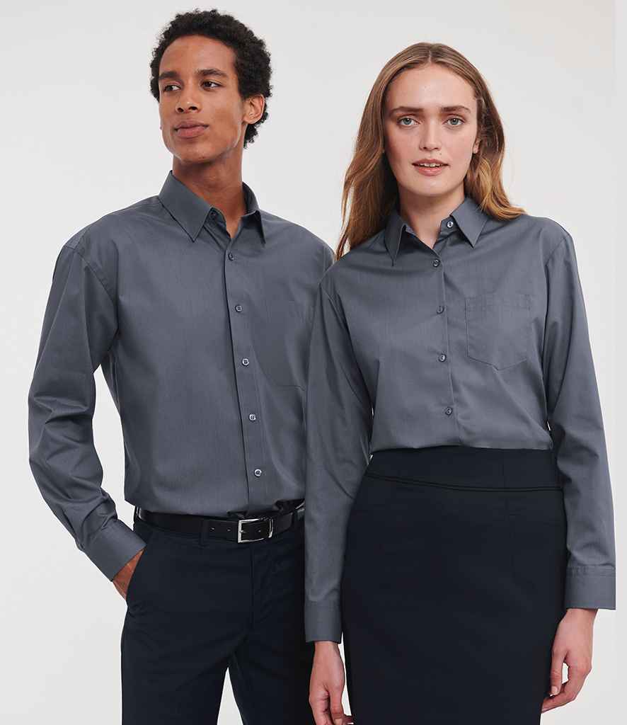 Russell Collection Long Sleeve Easy Care Poplin Shirt | Convoy Grey