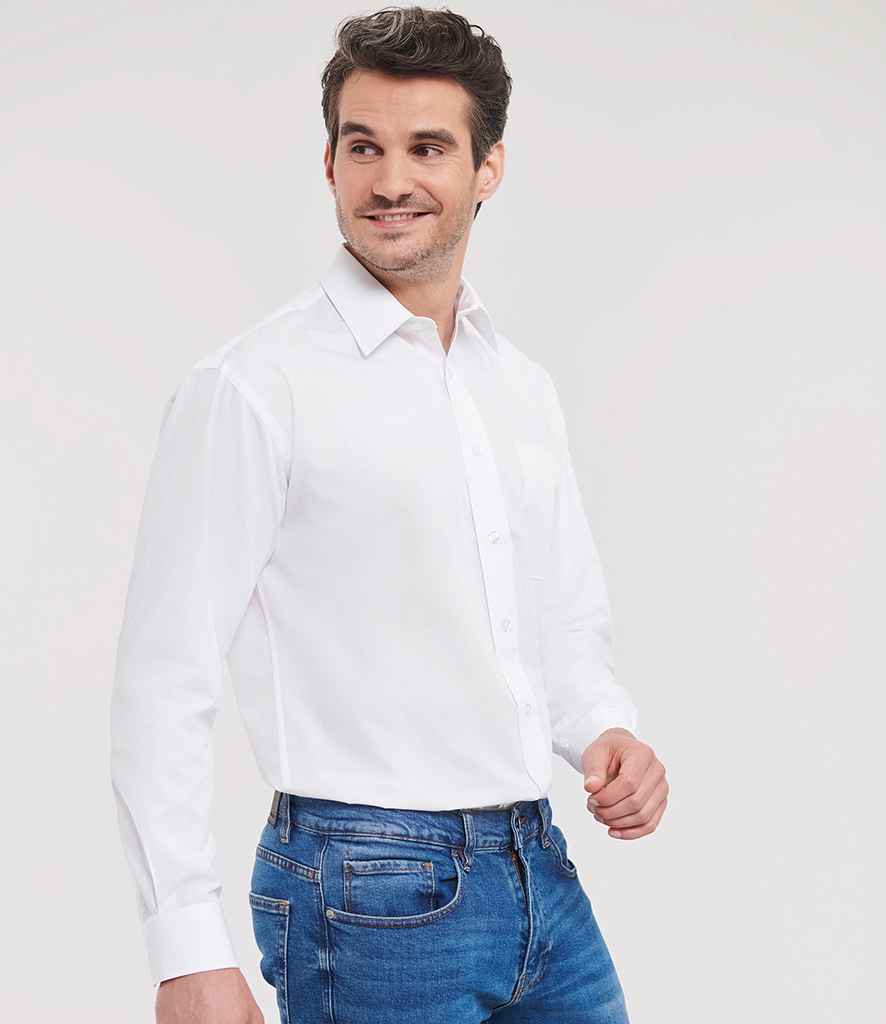 Russell Collection Long Sleeve Easy Care Poplin Shirt | White