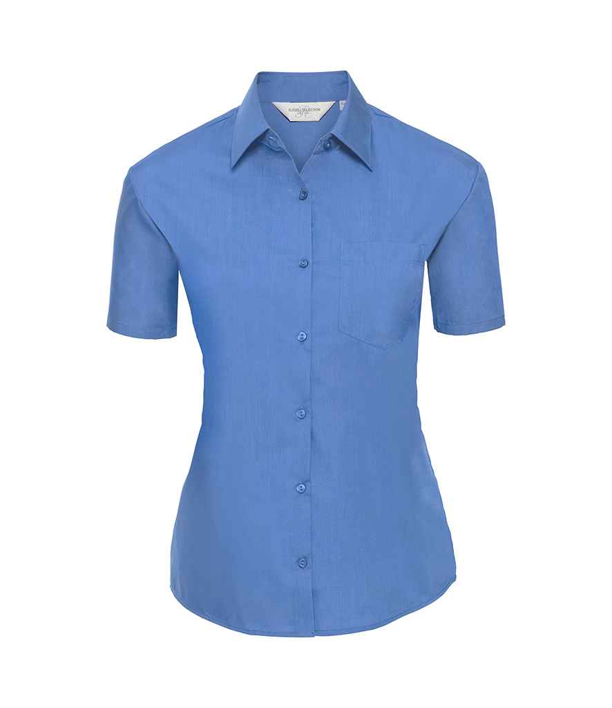 Russell Collection Ladies Short Sleeve Easy Care Poplin Shirt | Corporate Blue