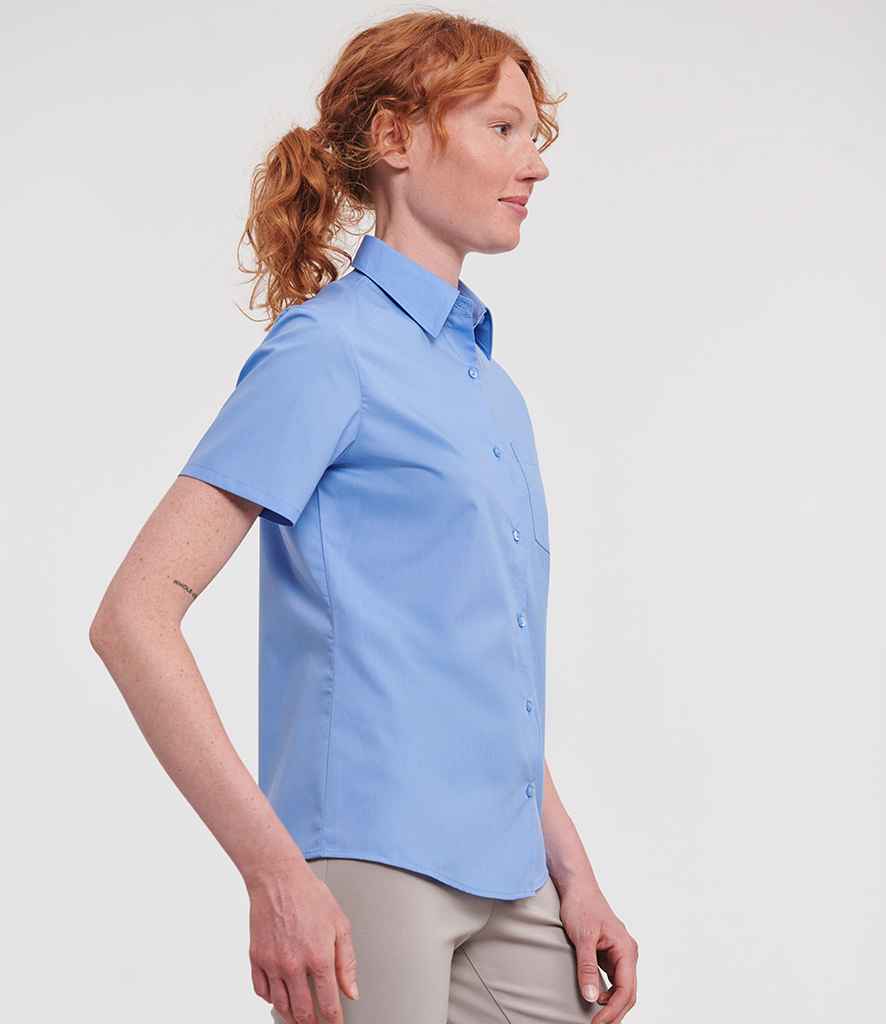 Russell Collection Ladies Short Sleeve Easy Care Poplin Shirt | Corporate Blue