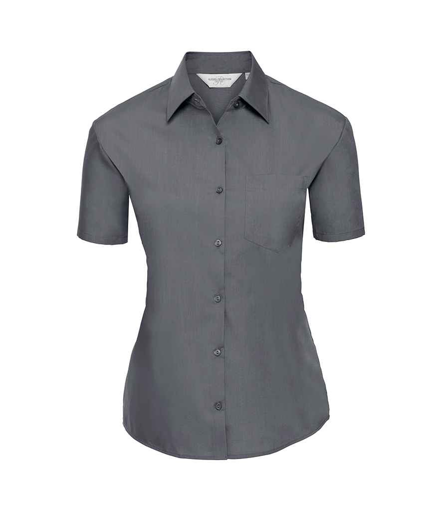 Russell Collection Ladies Short Sleeve Easy Care Poplin Shirt | Convoy Grey