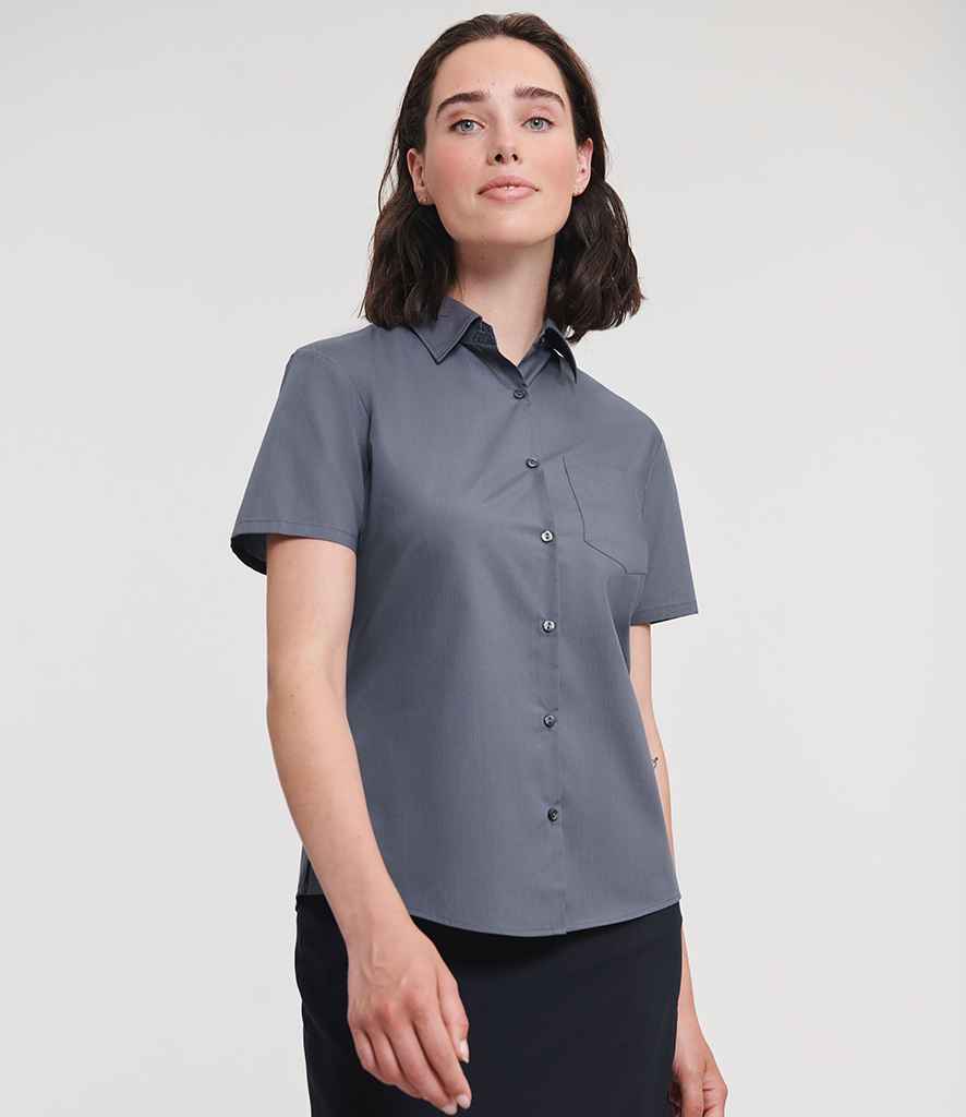 Russell Collection Ladies Short Sleeve Easy Care Poplin Shirt | Convoy Grey