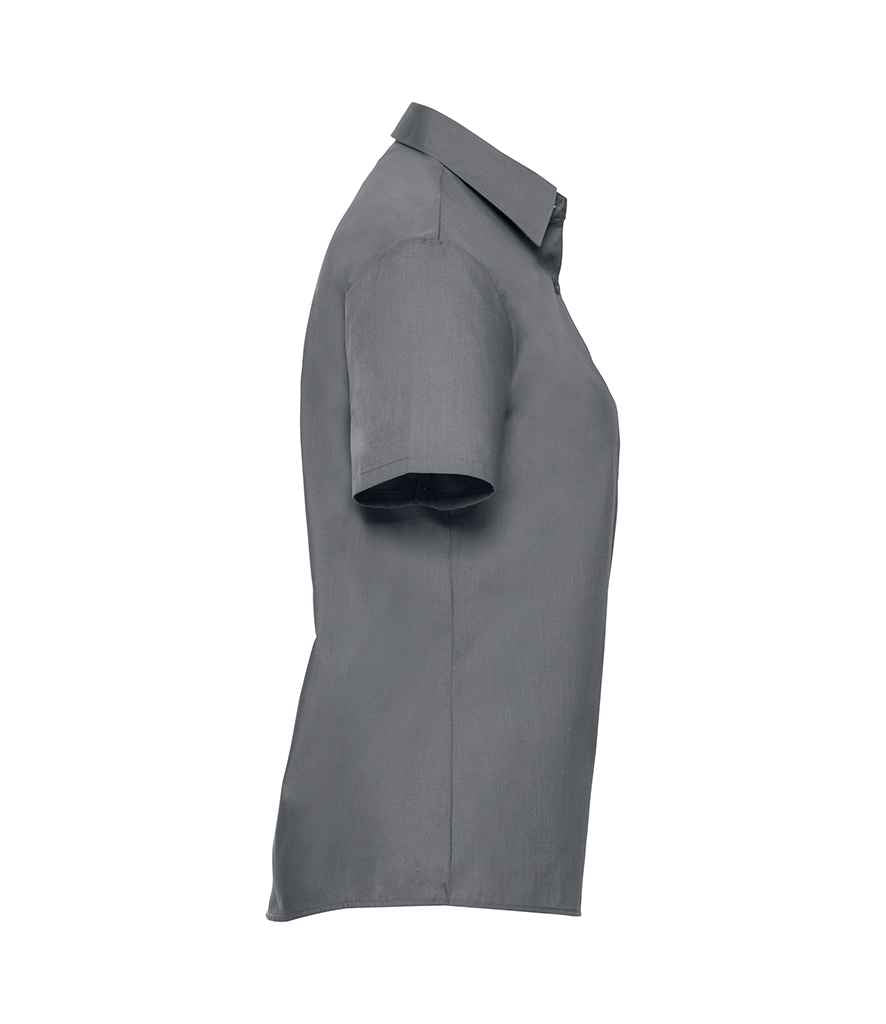 Russell Collection Ladies Short Sleeve Easy Care Poplin Shirt | Convoy Grey