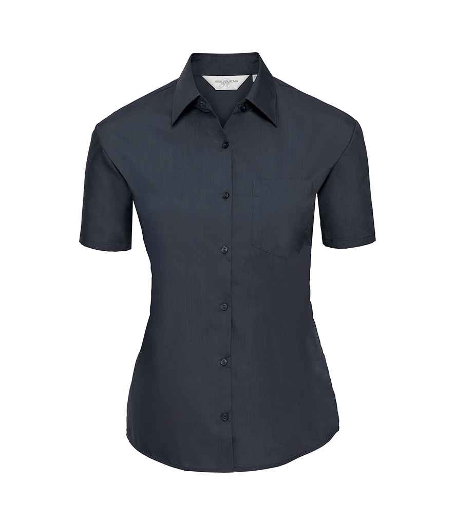 Russell Collection Ladies Short Sleeve Easy Care Poplin Shirt | French Navy