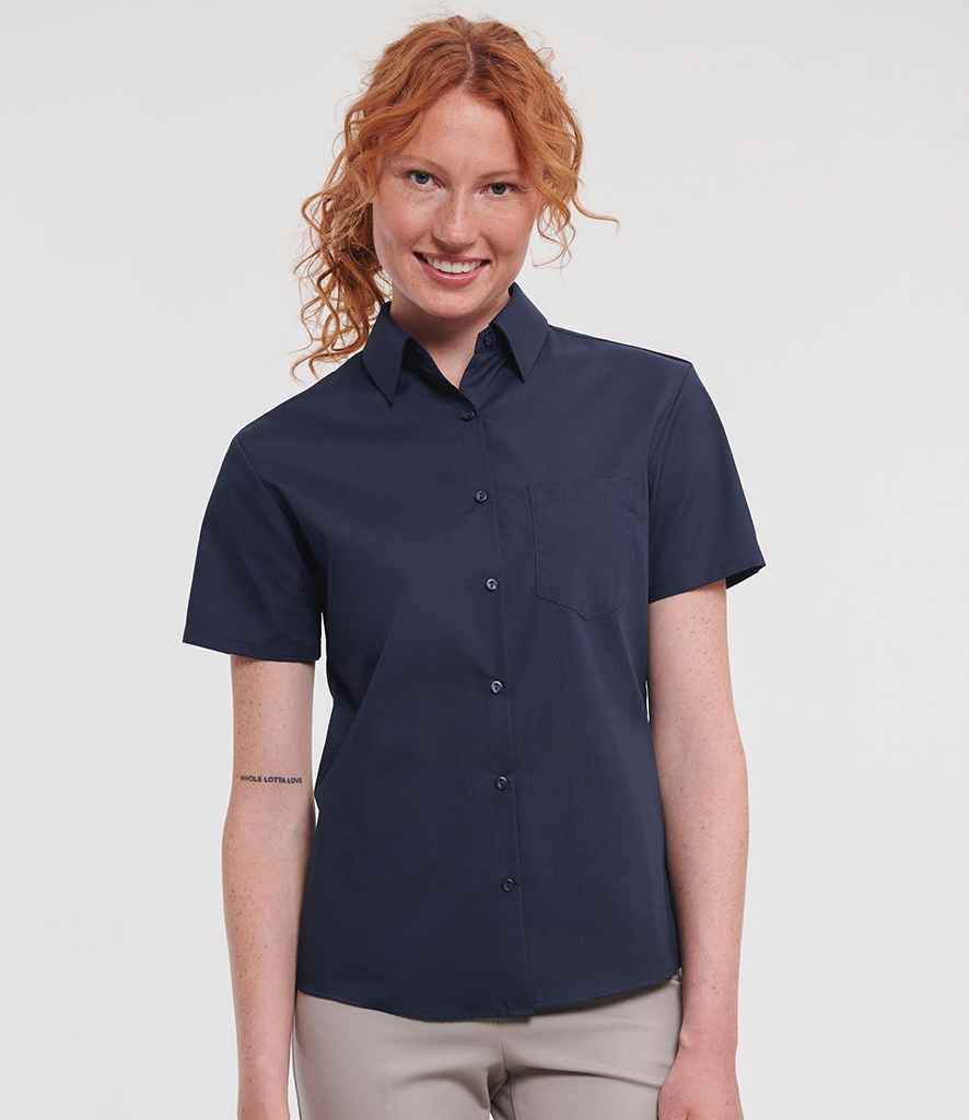 Russell Collection Ladies Short Sleeve Easy Care Poplin Shirt | French Navy