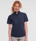 Russell Collection Ladies Short Sleeve Easy Care Poplin Shirt | French Navy