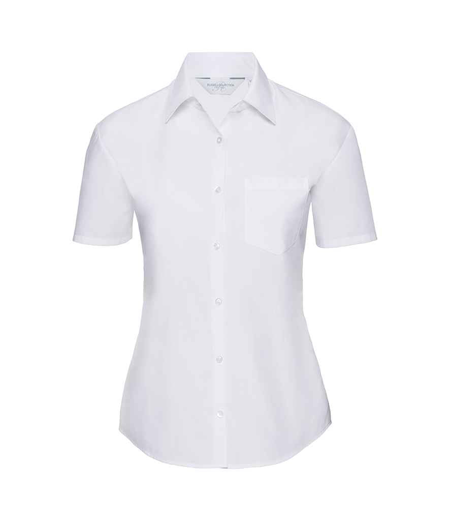 Russell Collection Ladies Short Sleeve Easy Care Poplin Shirt | White