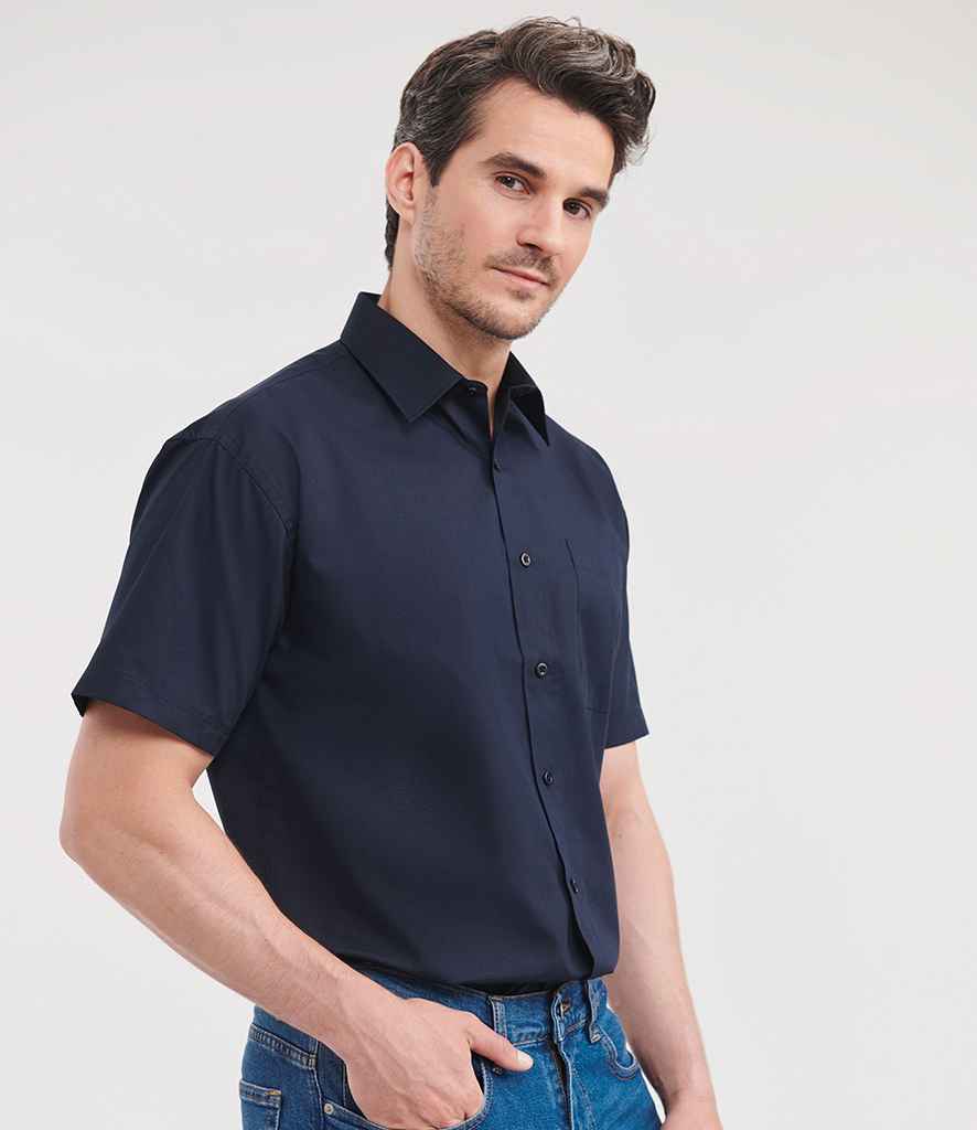 Russell Collection Short Sleeve Easy Care Poplin Shirt | French Navy