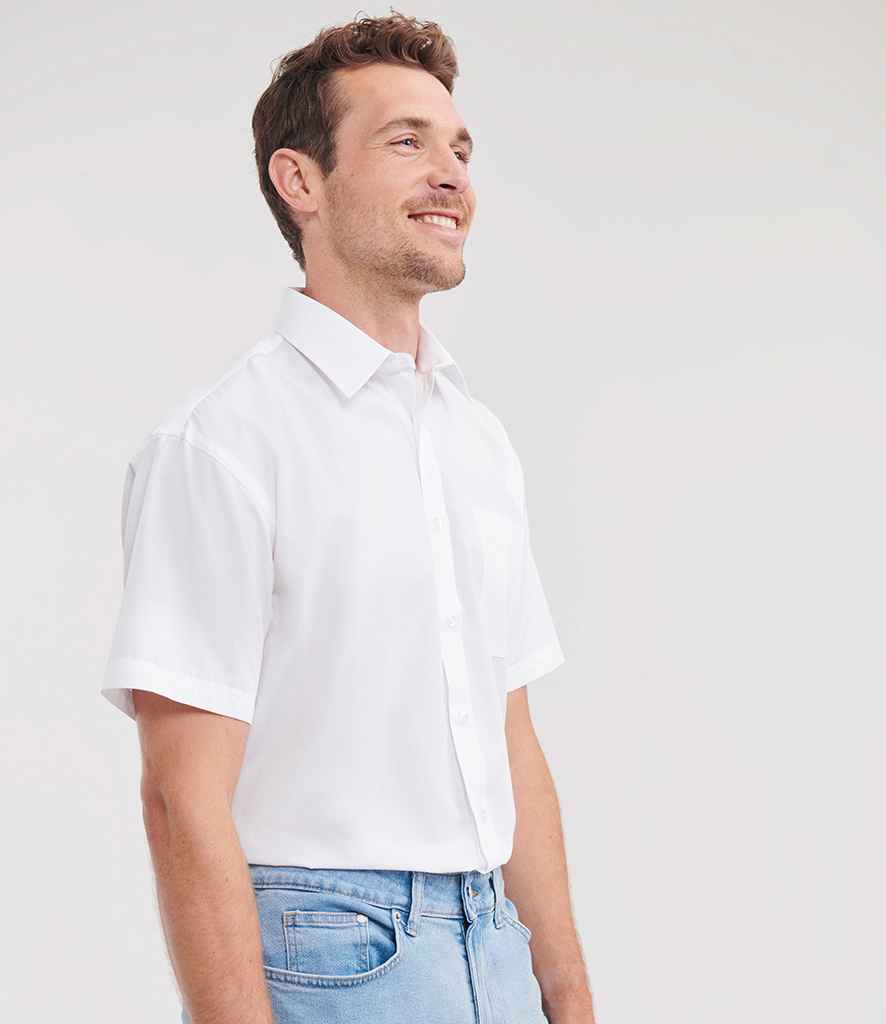 Russell Collection Short Sleeve Easy Care Poplin Shirt | White