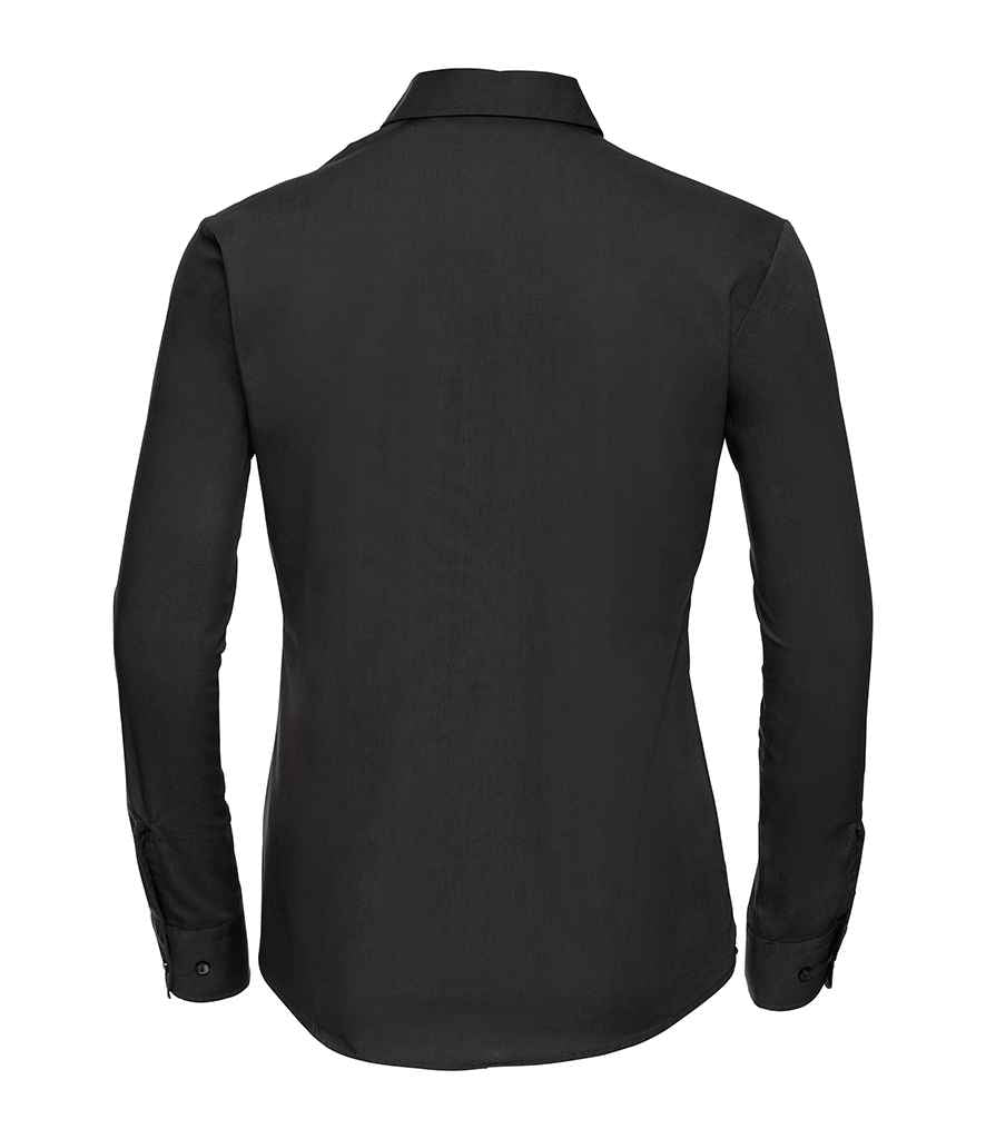 Russell Collection Ladies Long Sleeve Easy Care Cotton Poplin Shirt | Black