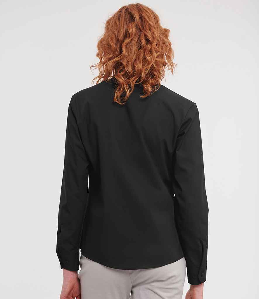 Russell Collection Ladies Long Sleeve Easy Care Cotton Poplin Shirt | Black