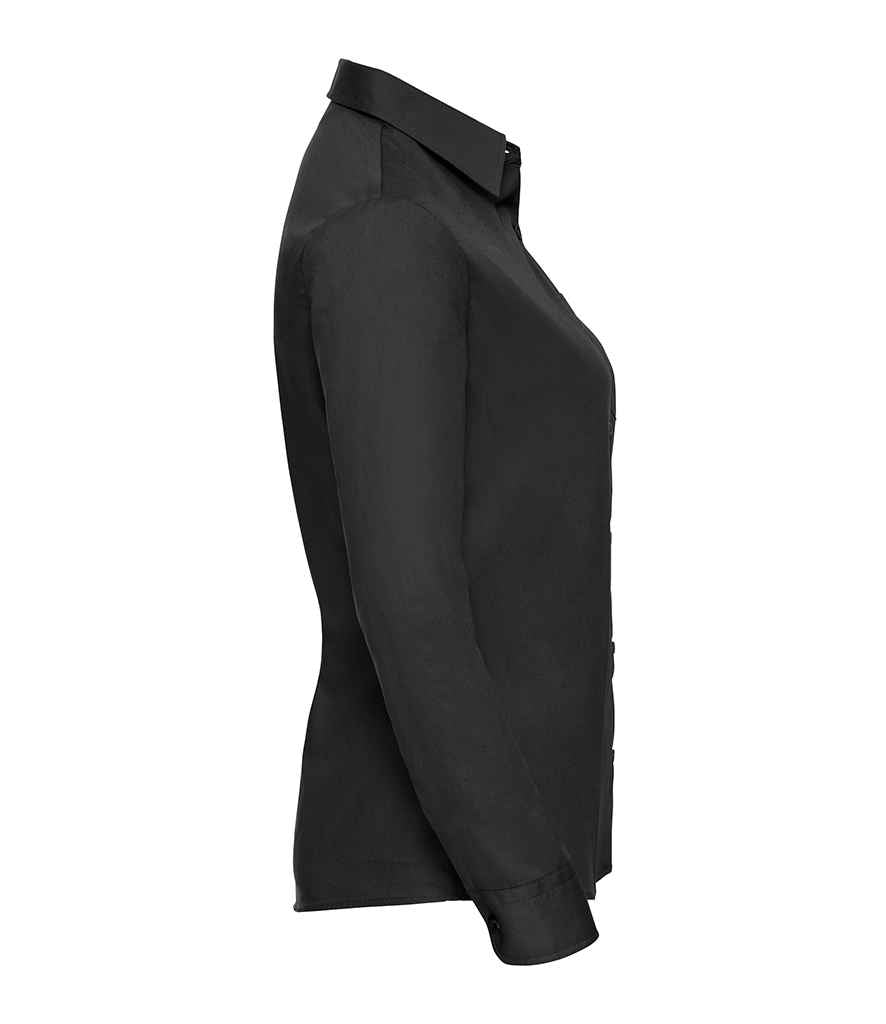 Russell Collection Ladies Long Sleeve Easy Care Cotton Poplin Shirt | Black
