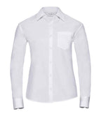 Russell Collection Ladies Long Sleeve Easy Care Cotton Poplin Shirt | White